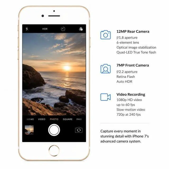 Alt view image 5 of 7 - Refurbished Apple iPhone 7 32GB Gold Unlocked Smartphone, 4.7" Retina HD Display, A10 Fusion Chip, iOS Cell Phone