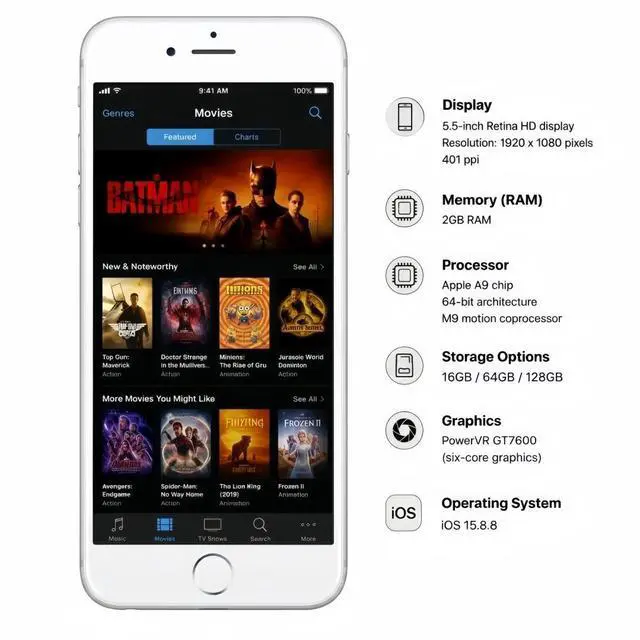 Alt view image 4 of 7 - Refurbished Apple iPhone 6s Plus 128GB Silver Unlocked Smartphone, 5.5" Retina HD Display, A9 Chip, iOS Cell Phone