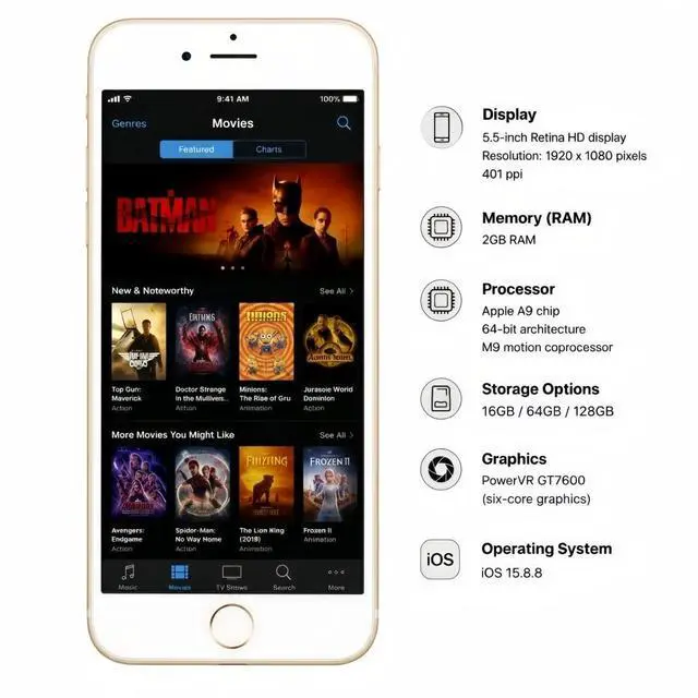 Alt view image 4 of 7 - Refurbished Apple iPhone 6s Plus 32GB Gold Unlocked Smartphone, 5.5" Retina HD Display, A9 Chip, iOS Cell Phone