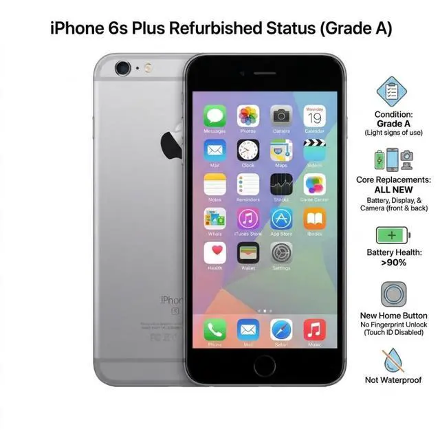 Alt view image 7 of 7 - Refurbished Apple iPhone 6s Plus 32GB Space Gray Unlocked Smartphone, 5.5" Retina HD Display, A9 Chip, iOS Cell Phone