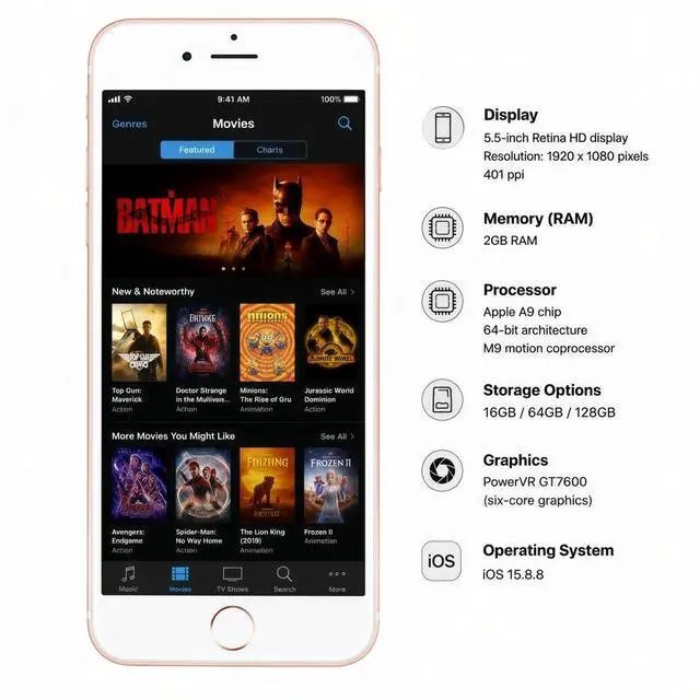 Alt view image 4 of 7 - Refurbished Apple iPhone 6s Plus 32GB Rose Gold Unlocked Smartphone, 5.5" Retina HD Display, A9 Chip, iOS Cell Phone