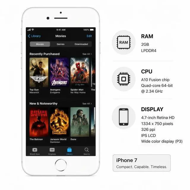 Alt view image 4 of 7 - Refurbished Apple iPhone 7 128GB Silver Unlocked Smartphone, 4.7" Retina HD Display, A10 Fusion Chip, iOS Cell Phone