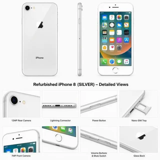 Alt view image 5 of 5 - Refurbished Apple iPhone 8 256GB Silver Unlocked Smartphone, 4.7" Retina HD Display, A11 Bionic Chip, iOS Cell Phone