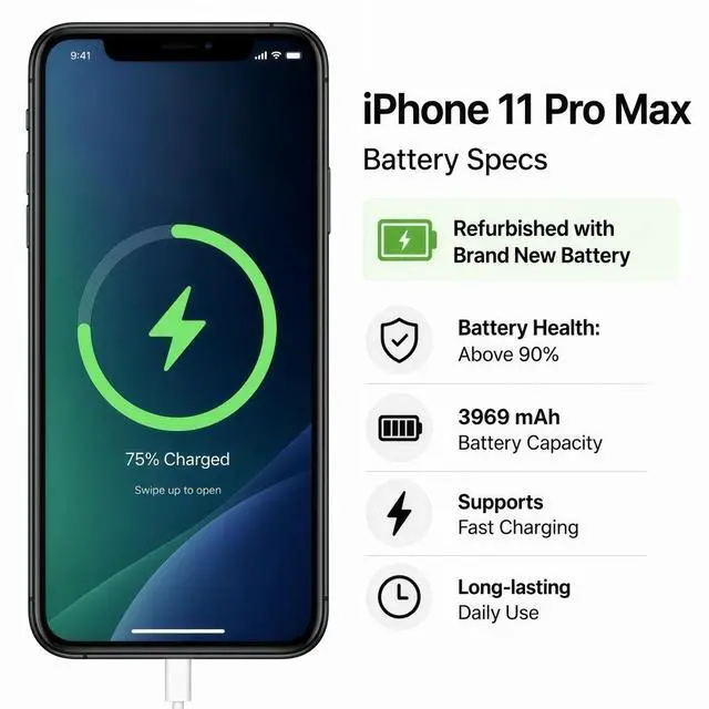 Alt view image 6 of 7 - Apple iPhone 11 Pro Max Unlocked Smartphone 64GB Midnight Green 6.5 Inch Display A13 Bionic Chip 12MP Triple Camera No Contract Single Unit