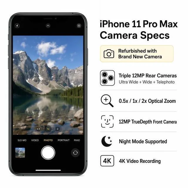 Alt view image 5 of 7 - Apple iPhone 11 Pro Max Unlocked Smartphone 64GB Midnight Green 6.5 Inch Display A13 Bionic Chip 12MP Triple Camera No Contract Single Unit