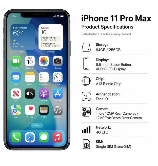 Alt view image 7 of 7 - Apple iPhone 11 Pro Max Unlocked Smartphone 64GB Midnight Green 6.5 Inch Display A13 Bionic Chip 12MP Triple Camera No Contract Single Unit