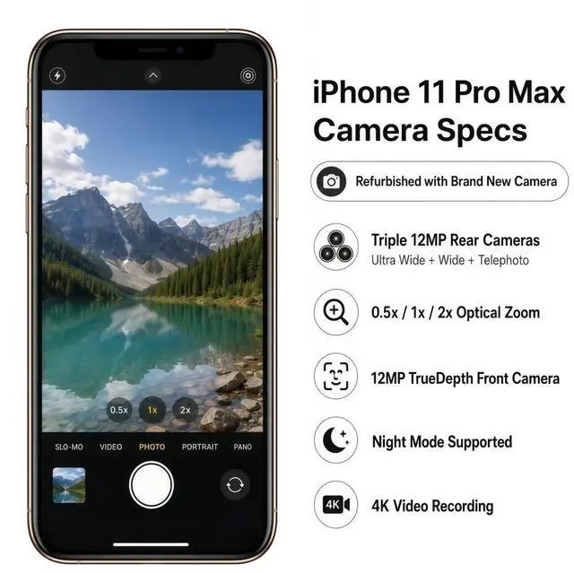 Alt view image 5 of 7 - Apple iPhone 11 Pro Max Unlocked Smartphone 64GB Gold 6.5 Inch Display A13 Bionic Chip 12MP Triple Camera No Contract Single Unit