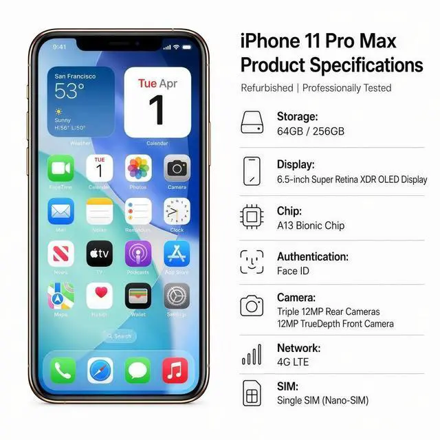 Alt view image 7 of 7 - Apple iPhone 11 Pro Max Unlocked Smartphone 64GB Gold 6.5 Inch Display A13 Bionic Chip 12MP Triple Camera No Contract Single Unit