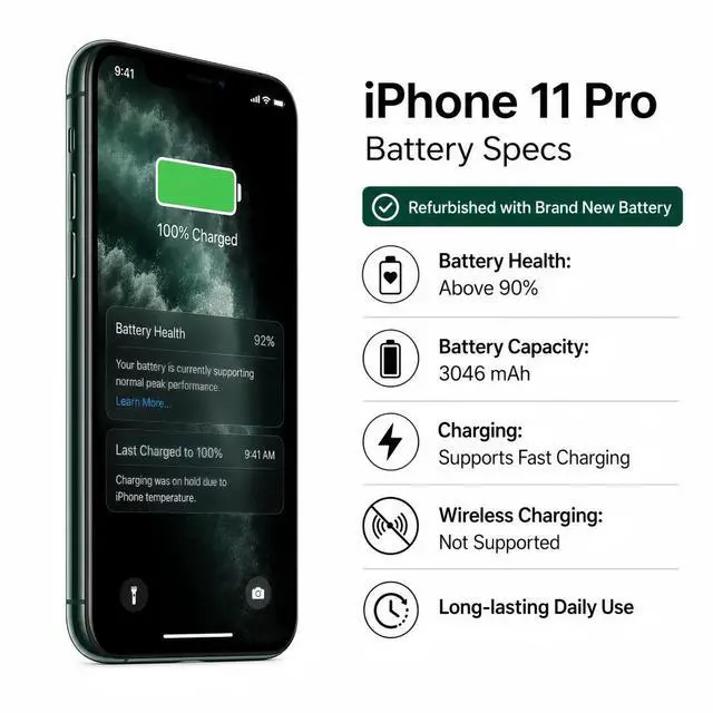 Alt view image 6 of 7 - Apple iPhone 11 Pro Unlocked Smartphone 256GB Midnight Green 5.8 Inch Display A13 Bionic Chip 12MP Triple Camera No Contract Single Unit