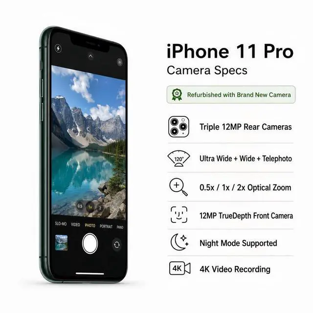 Alt view image 5 of 7 - Apple iPhone 11 Pro Unlocked Smartphone 256GB Midnight Green 5.8 Inch Display A13 Bionic Chip 12MP Triple Camera No Contract Single Unit