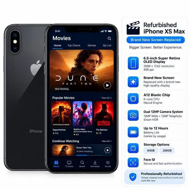 Alt view image 5 of 6 - Apple iPhone Xs Max Unlocked Smartphone 64GB Space Gray 6.5 Inch Display A12 Bionic Chip 12MP Dual Camera No Contract Single Unit