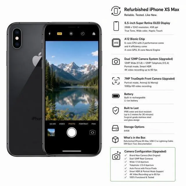 Alt view image 6 of 6 - Apple iPhone Xs Max Unlocked Smartphone 64GB Space Gray 6.5 Inch Display A12 Bionic Chip 12MP Dual Camera No Contract Single Unit