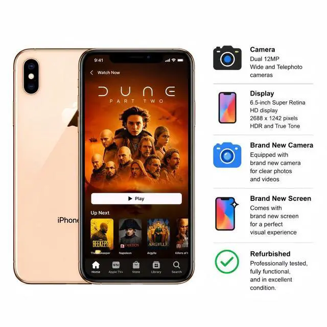 Alt view image 5 of 6 - Apple iPhone Xs Max Unlocked Smartphone 64GB Gold 6.5 Inch Display A12 Bionic Chip 12MP Dual Camera No Contract Single Unit