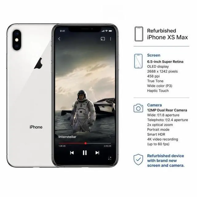Alt view image 5 of 6 - Apple iPhone Xs Max Unlocked Smartphone 64GB Silver 6.5 Inch Display A12 Bionic Chip 12MP Dual Camera No Contract Single Unit