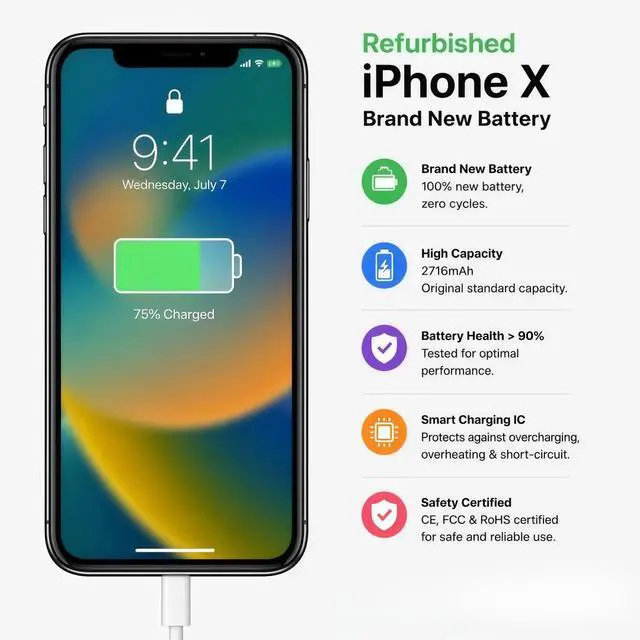 Alt view image 6 of 7 - Refurbished Apple iPhone X 64GB Space Gray Unlocked Smartphone, 5.8" Super Retina OLED Display, A11 Bionic Chip, Face ID, iOS Cell Phone