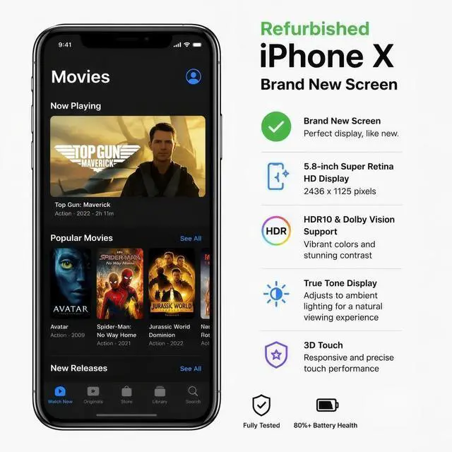 Alt view image 4 of 7 - Refurbished Apple iPhone X 256GB Space Gray Unlocked Smartphone, 5.8" Super Retina OLED Display, A11 Bionic Chip, Face ID, iOS Cell Phone