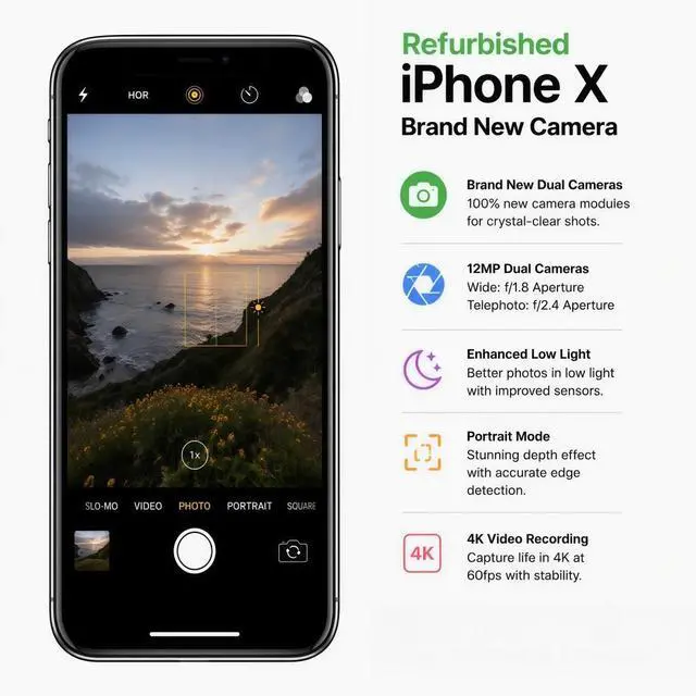 Alt view image 5 of 7 - Refurbished Apple iPhone X 256GB Space Gray Unlocked Smartphone, 5.8" Super Retina OLED Display, A11 Bionic Chip, Face ID, iOS Cell Phone