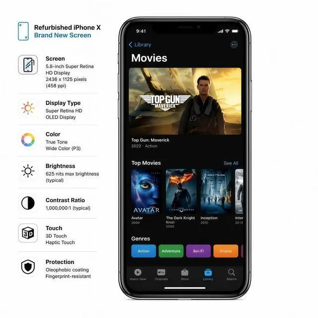 Alt view image 5 of 7 - Refurbished Apple iPhone X 256GB Silver Unlocked Smartphone, 5.8" Super Retina OLED Display, A11 Bionic Chip, Face ID, iOS Cell Phone