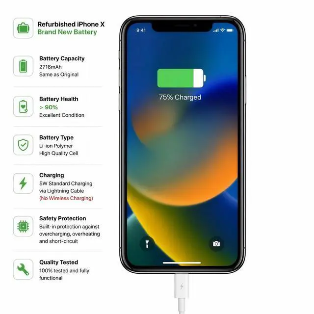Alt view image 7 of 7 - Refurbished Apple iPhone X 256GB Silver Unlocked Smartphone, 5.8" Super Retina OLED Display, A11 Bionic Chip, Face ID, iOS Cell Phone