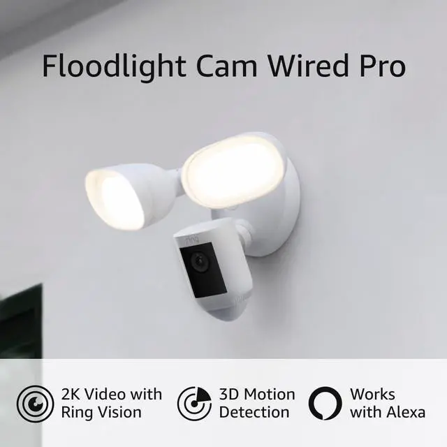 Main image of Ring Floodlight Cam Wired Pro with Birds Eye View and 3D Motion Detection, White