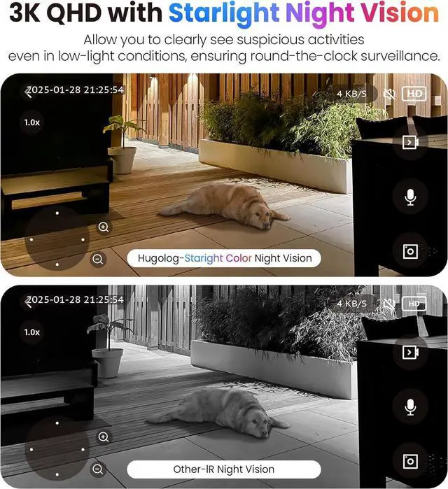 Alt view image 3 of 7 - Hugolog 3K 5MP Outdoor Indoor Security Cameras for Home Security, Home Camera with Starlight Color Night Vision,Built-in Spotlight,Motion Detection,2-Way Talk,US Cloud & Local Storage,Works with Alexa