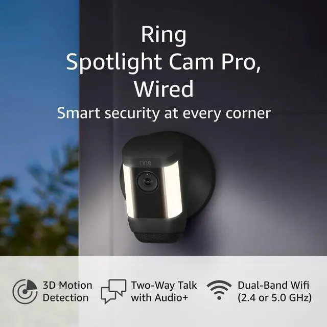 Main image of Ring Spotlight Cam Pro, Wired | 3D Motion Detection, Two-Way Talk with Audio+, and Dual-Band Wifi (2022 release) - Black