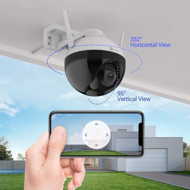 Alt view image 2 of 7 - EZVIZ 360° Security Camera Outdoor, WiFi Camera for Home Security, Surveillance Camera, No Subscription with Motion Detection, Color Night Vision, Audio Pick-up, Waterproof, Alexa/Google, 256GB| C8C