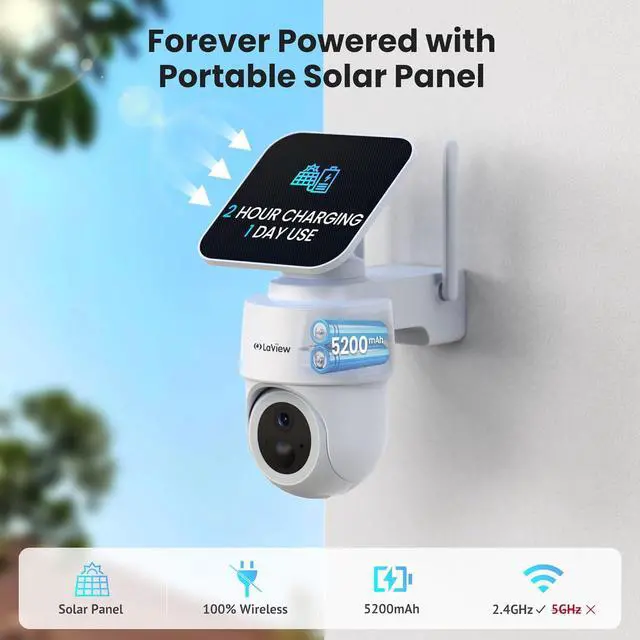Alt view image 4 of 7 - LaView 2K 3MP Solar Security Cameras Wireless Outdoor, Cameras for Home Security, 360° Pan & Tilt Rechargeable Battery Camera, IP65 Outdoor Camera, Color Night Vision, Two-Way Audio, Work with Alexa