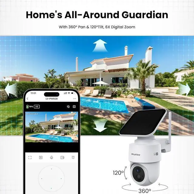Alt view image 2 of 7 - LaView 2K 3MP Solar Security Cameras Wireless Outdoor, Cameras for Home Security, 360° Pan & Tilt Rechargeable Battery Camera, IP65 Outdoor Camera, Color Night Vision, Two-Way Audio, Work with Alexa