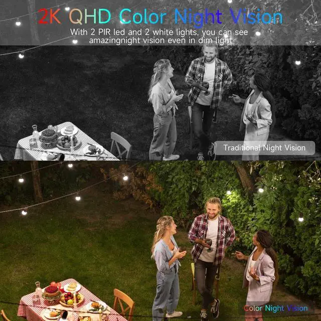 Alt view image 4 of 7 - Rraycom Solar Security Cameras Wireless Outdoor, 2.4/5 Ghz WiFi Cameras for Home Security,2 Solar Panels+1Cam, 2-Way Talk,2K Color Night Vision, Spotlight/Siren Alarm, Work with Alexa, IP66 Waterproof