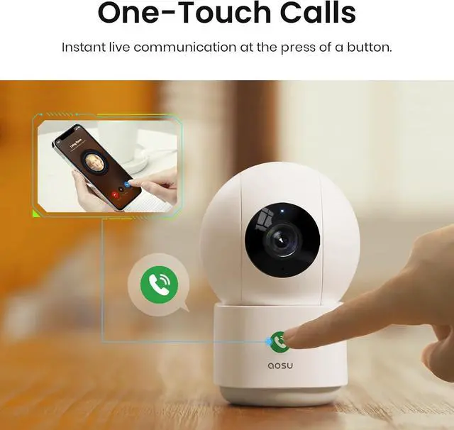 Alt view image 2 of 7 - AOSU 2K Security Camera Indoor, Baby Monitor Pet Camera 360-Degree for Home Security with 2.4 GHz Wi-Fi Router, One-Touch Call, Smart Motion Tracking, IR Night Vision, Compatible with Alexa