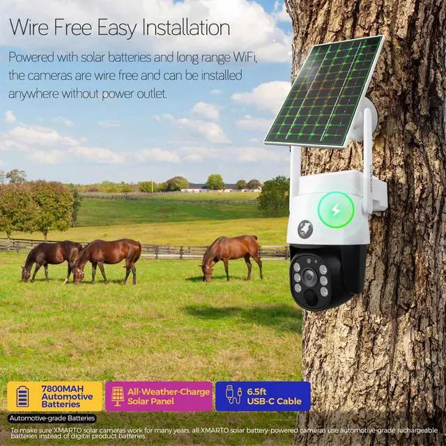 Alt view image 3 of 7 - xmartO 10CH 4MP QHD PTZ Solar Wireless Security Camera System, 6*WiFi 6 5G Dual Band Solar Battery PTZ CAM, Wire-Free Easy Installation,10CH 4K Long Range WiFi 6 Surveillance DVR NVR Kit