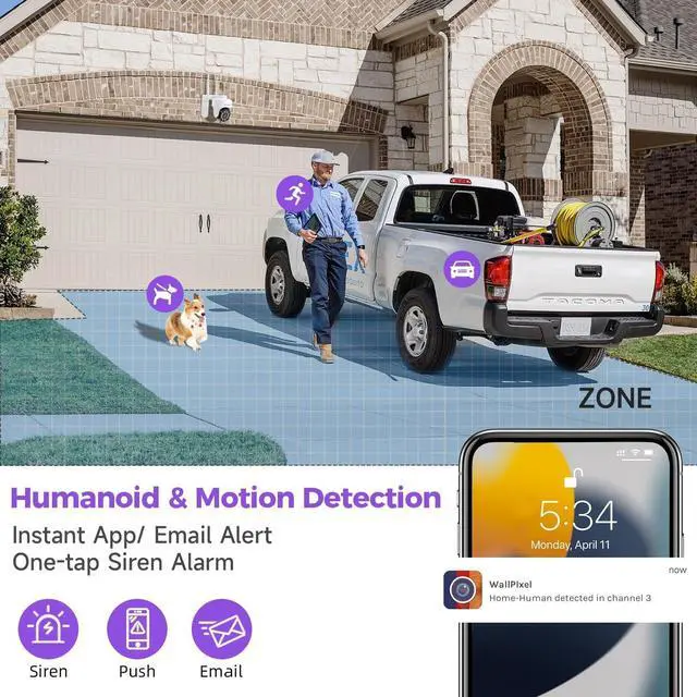 Alt view image 6 of 7 - XMARTO WYS3084-1TB WiFi PTZ Security Camera System 4-Pack + 4pcs BC4-SP Wire-Free Solar Security Cameras Bundle