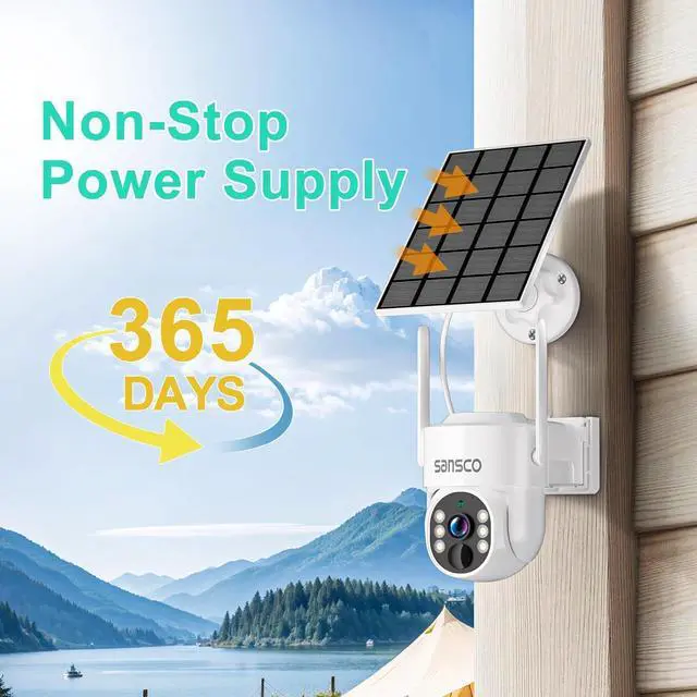 Alt view image 2 of 7 - SANSCO 2K Wire-Free Solar Battery Powered Security Camera System, 10 Channel NVR Recorder with 500GB Hard Drive, (4) 4MP Outdoor WiFi Pan Tilt Zoom Camera with Solar Panel, 2 Way Audio, Remote Access