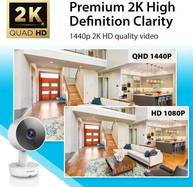 Alt view image 5 of 7 - D-Link mydlink 2K (1440p) Indoor WiFi Camera, 2K Resolution, Night Vision, AI Person Detection, 2-Way Audio, SD/Cloud Recording, Alexa, Google Assistant (DCS-8350LH)