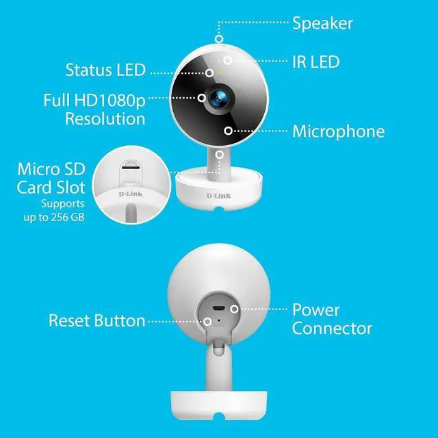 Alt view image 7 of 7 - D-Link mydlink 2K (1440p) Indoor WiFi Camera, 2K Resolution, Night Vision, AI Person Detection, 2-Way Audio, SD/Cloud Recording, Alexa, Google Assistant (DCS-8350LH)