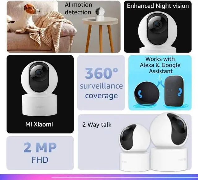 Alt view image 3 of 7 - Xiaomi Mi 360° Home Security Camera 1080p, 360° Panoramic View, Full Protection 1080p, High Definition, Infrared Night Vision, AI Human Detection, White