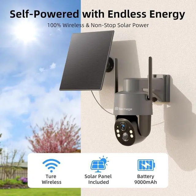 Alt view image 3 of 7 - Techage 4G LTE Cellular Solar Security Camera Wireless Outdoor, 2.5K NO WiFi Security Camera with Color Night Vision, 360° PTZ Live View, PIR Motion Detection, 2 Way Talk, 64GB Card Built-in SIM Card