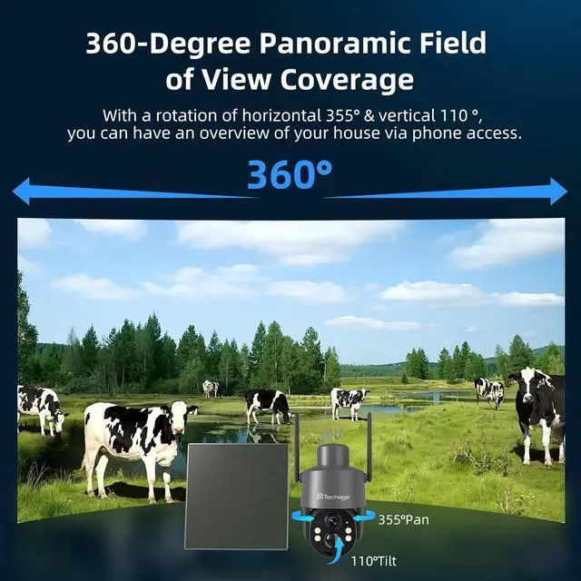 Alt view image 7 of 7 - Techage 4G LTE Cellular Solar Security Camera Wireless Outdoor, 2.5K NO WiFi Security Camera with Color Night Vision, 360° PTZ Live View, PIR Motion Detection, 2 Way Talk, 64GB Card Built-in SIM Card