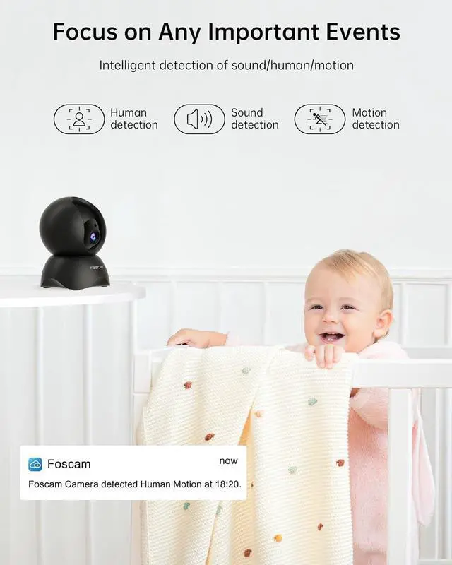 Alt view image 4 of 7 - FOSCAM 3K 5MP WiFi Pet Cameras for Home Security, 2.4GHz Indoor Camera Baby Monitor with 360° Pan Tilt, 2-Way Audio, 20X Digital Zoom, Night Vision, AI Human Detection, Cloud & SD Card Storage