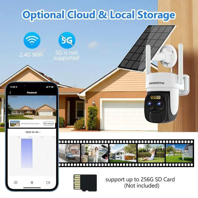 Alt view image 4 of 7 - Gadpiparty [ 8X Zoom ] 4K 5Dbi Security Cameras Wireless Outdoor, Battery Powered Solar Security Camera Outdoor 360° PTZ WiFi Camera with Spotlight Siren, Motion Detection,Color Night Vision,2.4/5GHz