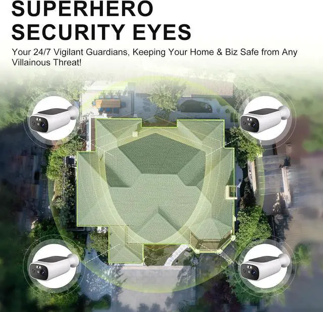 Alt view image 7 of 7 - 2K Solar Security Cameras Wireless Outdoor-2.4/5Ghz WiFi Cameras for Home Security, AI Motion Detection, Color Night Vision, SD Card/Cloud Storage, Waterproof, Work with Alexa/Google Home (4 Cameras)