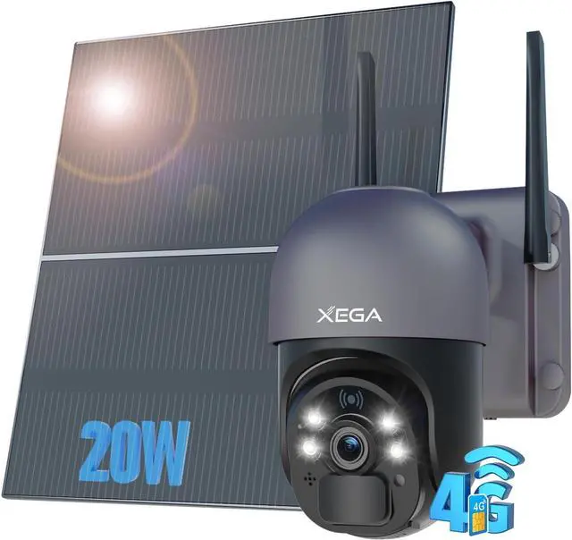 Main image of Xega 4G LTE Cellular Security Camera with 20W Solar Panel 20000mAh Battery -24/7 Record Solar No WiFi Security Camera Wireless Outdoor,2K HD Color Night Vision, PIR Motion Detection, Built-in SIM