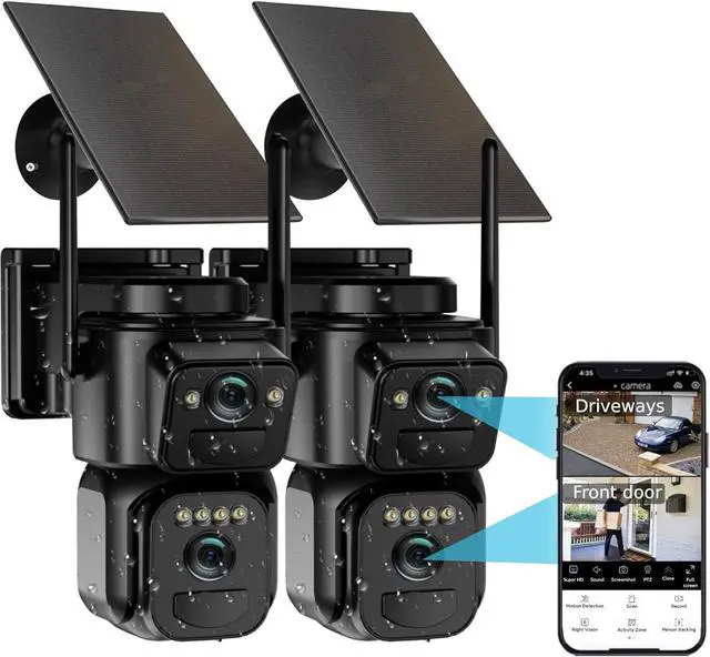 Main image of Uniter Dual Lens Solar Security Cameras Wireless Outdoor,5G/2.4G WiFi 6, Panoramic & Tracking Cam 2-in-1, 6MP Color Night Vision/Motion Detection/Person Tracking/Spotlight Siren/PTZ/2-Way Audio(2Pack)
