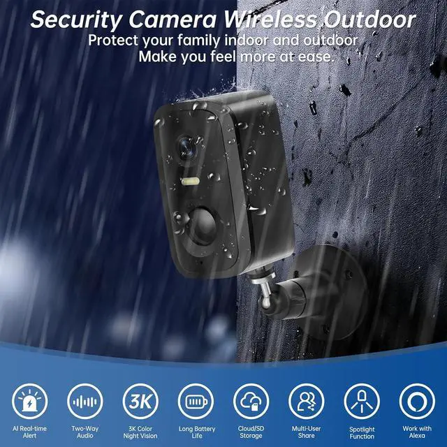 Alt view image 2 of 7 - 2K Wireless Security Cameras Outdoor, Battery-Powered Cameras with AI Motion Detection, Color Night Vision, Spotlight, 2-Way Talk, Siren Alarm, IP65,Cloud/SD Storage for Home Security 2pack