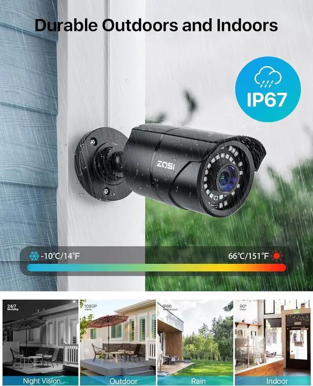 Alt view image 2 of 7 - Gadpiparty ZOSI 4 x 2MP 1080p 1920TVL Security Camera Outdoor Indoor (Hybrid 4-in-1 HD-CVI/TVI/AHD/960H Analog CVBS), 36PCS LEDs, 120ft Night Vision, 105°View Angle Surveillance CCTV Bullet Camera (B