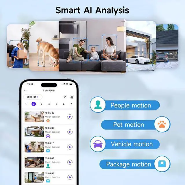 Alt view image 5 of 7 - Security Camera Wireless Outdoor, 2K Pan Rotating 300° Solar Panel Battery Powered WiFi Camera with PIR Human Detection, Color Night Vision, 2-Way Audio, Alarm, Cloud/64GB Memory Card Storage