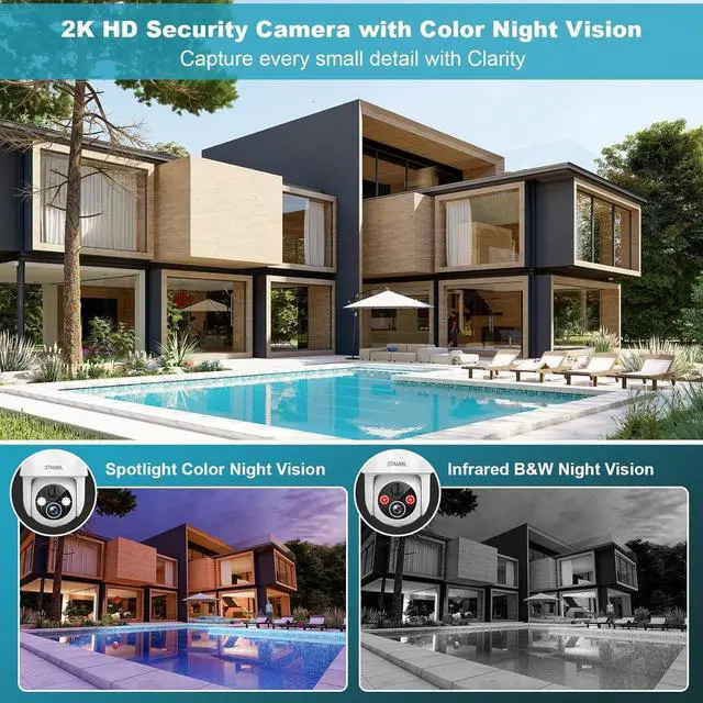 Alt view image 4 of 7 - 4G LTE Cellular Security Camera, No WiFi Solar Powered Wireless Outdoor Camera with Built in SIM Card, 2K Color Night Vision, 360° Full View, PIR Motion Detection & Siren, 2 Way Talk
