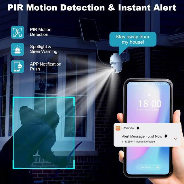 Alt view image 5 of 7 - 4G LTE Cellular Security Camera, No WiFi Solar Powered Wireless Outdoor Camera with Built in SIM Card, 2K Color Night Vision, 360° Full View, PIR Motion Detection & Siren, 2 Way Talk