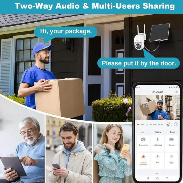 Alt view image 6 of 7 - 4G LTE Cellular Security Camera, No WiFi Solar Powered Wireless Outdoor Camera with Built in SIM Card, 2K Color Night Vision, 360° Full View, PIR Motion Detection & Siren, 2 Way Talk